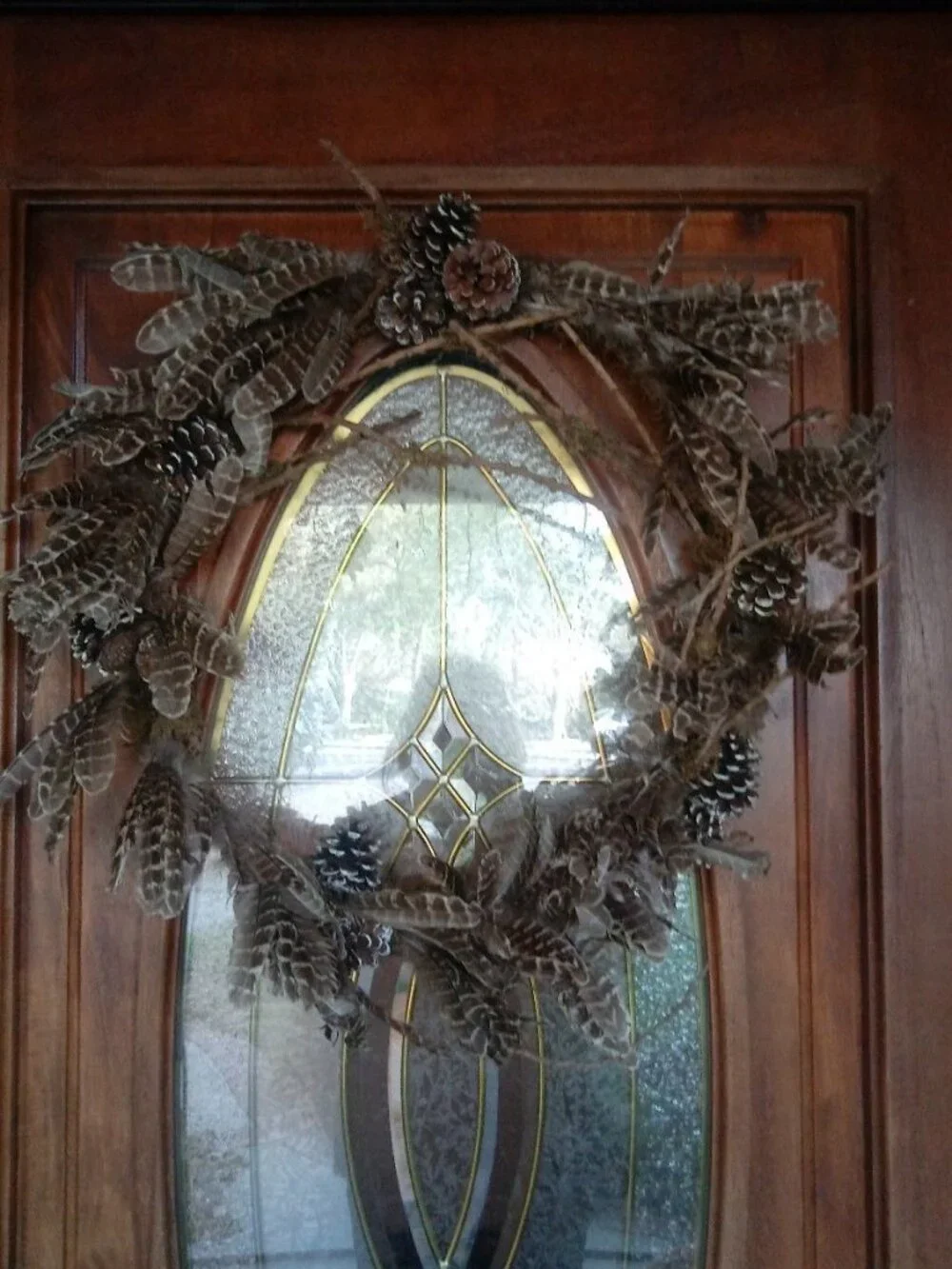 Pottery Barn Feather and Pine Cone Wreath 24